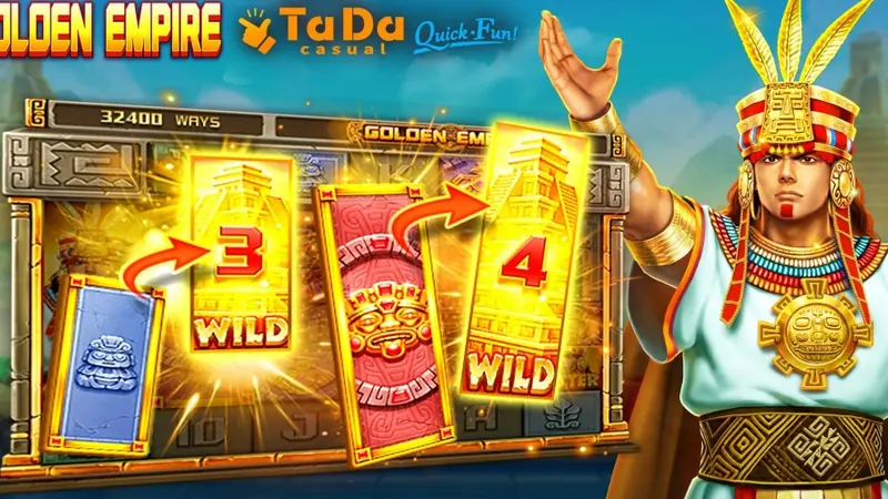 jiligames Golden Empire slot grid with 32,400 pay ways and locked Inca totem wild frames